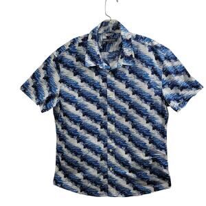 Slate & Stone Blue Geometric Print Button Front Shirt Size XL 6925-1139